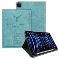 二代筆槽版 VXTRA 2022 iPad Pro 11吋 第4代 北歐鹿紋平板皮套 保護套(蒂芬藍綠)