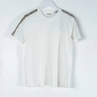 Kaos BURBERRY CHECK TAPE SHOULDER SS25 BEIGE WHITE TSHIRT 100% ORIGINAL XS