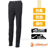 【荒野 WildLand】女新款 彈性輕三層防風保暖長褲.休閒機能保暖長褲/W2325 黑