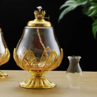 Large Capacity Exquisite Windproof Coal Oil Lamp Gold Vintage Glass Oil Lamp Adjustable Petal Zinc Alloy Base
