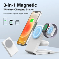 3 in 1 Foldable Wireless Charger Fast Charging Station for iPhone 15 14 Holder Magnetic Charger Stand Dock for Apple Watch S8/7