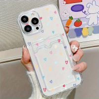 Sarung telefon bercorak hati kecil berwarna-warni, sarung telefon dengan slot kad foto yang sesuai u