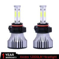 Muxall 2Pcs 4 Sides LED Headlight H7 LED H4 Car Headlight Bulbs 4300K 6500K 12000LM 360 Degree High Power LED Automotivo