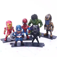6pcs/set Marvel Avengers Black Panther Thanos Ironman Spiderman Captain American Hulk Figure Model Toys