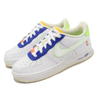 Nike 休閒鞋 Air Force 1 LV8 GS 大童鞋 女鞋 白 黃 藍 AF1 車縫線 FB1393-111
