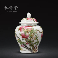General Lin Yuntang hand-painted peach colored enamel bat tea pot of jingdezhen ceramic storage tank is placed by hand