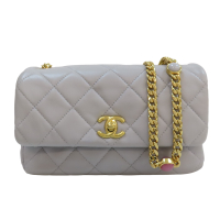 【二手名牌BRAND OFF】CHANEL 香奈兒【再降價】灰色 羊皮 菱格紋 Mini Flap 肩背包 金扣