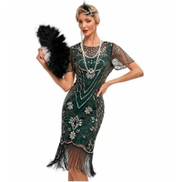 New Women's 1920s Dress Sequin Embellished Art Deco Roaring Gatsby Dress with Short Sleeve Vintage Flapper Dresses