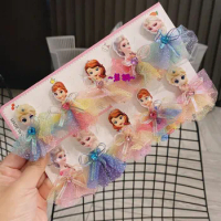 2pcs Disney children hair clip cute cartoon frozen princess bear clip baby girl hairpin hair accessory headdress