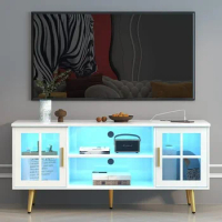 Modern TV Stand With Storage Media Console With 24 Color Lights (Pearl White - RGB) Entertainment Center Cabinet for Living Room
