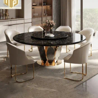 Household designer round restaurant table chair with turntable light luxury style luxury marble dining table