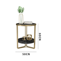 大理石岩板雙層圓桌茶几 (金架+黑色大理石 50*60cm)