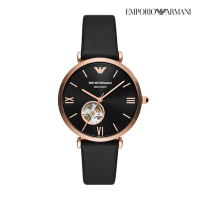 Emporio Armani Meccanico 簡約中性鏤空機械手錶 黑色皮革錶帶 40MM AR60064