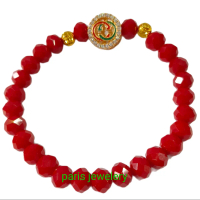 gelang tangan kristal merah marun tabung bulat mata putih list merah hijau