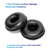 1 Pair Protein Leather Sponge Black Ear Cushions Replacement Compatible with Logitech H600 H390 H609 Earphones Ear Pads