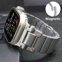 Magnetic Titanium Strap for Apple Watch 49mm 45mm 44mm 42mm Luxury Men Band for Iwatch Series 9 8 7 Se 6 5 Ultra 2 Link Bracelet