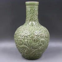 Green Chinese Vases Antique Relief Carving Dragon Medium Porcelain Vase Rustic Porcelain French Vase