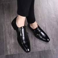 Italian Luxury Brand Leather Formal Shoes Men Classic Oxford Shoes For Men Loafers Men Dress Shoes Double Monk Strap Footwear