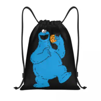 Custom Cookie Monster Elmo Drawstring Backpack Women Men Gym Sport Sackpack Foldable Sesame Street Training Bag Sack