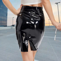 PU Leather Leggings Back Split Women Sexy Skirt Bodycon Clubwear Pants High Waist Bodycon Skirt 2022 Newest Office Pencil Skirts