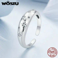 WOSTU 925 Sterling Silver Starry Open Ring Simple Ring For Women's Engagement &amp; Proposal Parties Fine Jewelry Gifts Size 6-8