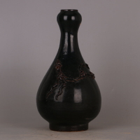 宋 吉州窯盤龍蒜頭瓶 仿出土舊貨古瓷器古玩古董家具裝飾復古擺件