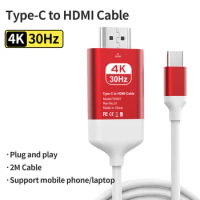 6.6FT type c to HDMI Cable 4K@30Hz Thunderbolt 3/4 USB C to HDMI Cable for Home Office MacBook Air M1 iPad Por Galaxy S8 to S23