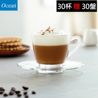 【Ocean】把手玻璃杯 245ml 咖啡杯盤組 30杯贈30盤(咖啡杯 玻璃杯 茶杯 把手玻璃杯)