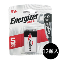 【Energizer 勁量】鹼性9V電池12入吊卡盒裝(9V長效鹼性電池6LF22)