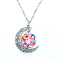 Project SEKAI Anime Ootori Emu Wonderlands×Showtime Glass Dome Cabochon Crescent Moon Necklace Statement Jewelry Gift