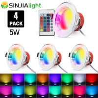 4pcs/lot 5W RGB LED Downlights Remote Control Spotlight Colorful Spot Led Ceiling Lamp for Foyer Bedroom Lighting Home Decor