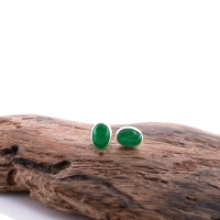 Anting Stud Perak Asli 925 Natural Giok Hijau Green Jade Jadara