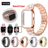 Diamond Case+With Strap For Apple Watch Ultra 49mm Band 45mm 41mm 42mm 38mm Stainless Steel Bracelet For iWatch SE 6 7 8 40mm