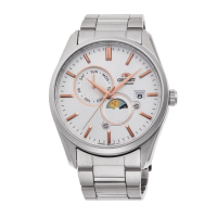 【ORIENT 東方錶】SUN&amp;MOON系列 日月相錶 鋼帶款 白面 - 41.5mm(RA-AK0306S)