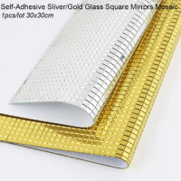 30x30cm Self-Adhesive Square Glass Mirrors Mosaic Tiles Sliver/Gold Glass Mirror Wall Sticker For DIY Handmade Home Decoration