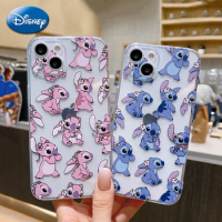 Disney Stitch Angel Transparent IPhone 11 12 13 14 15ProMax Plus Cartoon Figures Soft Shell Apple Phone Case Protective Cover