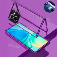 เคสโลหะแม่เหล็ก, สำหรับ OPPO Reno 13F 5G 4G, การป้องกันเลนส์เต็มรูปแบบ 360, กระจกด้านหลังด้านหน้า 2 