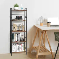 5 Tier Industrial Bookshelf Tall Bookcase with Storage Book Shelf Stand Wood and Metal Book Shelves