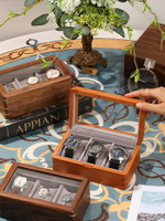 實木手表盒放表架透明玻璃蓋腕表收藏展示盒高檔放手串家用收納盒