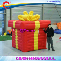 free door shipping! Giant red inflatable Christmas gift box balloon release box for christmas decorations