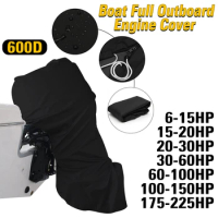 NEW 600D 6-225HP Boat Full Motor Cover Outboard Engine Protector for 6-225HP Boat Motors Black Waterproof