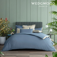 【WEDGWOOD】500織長纖棉Bi-Color薩佛系列素色被套枕套組-迷霧灰(加大240x210cm)