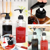 500ML/1000ML Liquid Dispenser with Scale Coffee Syrup Drip Bottle with Hydraulic Pump Nozzle Head Kitchen Honey Jar Container
