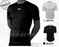 Gym Baselayer Lengan Pendek Short Sleeve Hitam Putih, Manset Baju Olahraga Pria Futsal Basket Fitnes