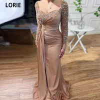 LORIE Sweetheart Mermaid Evening Dresses Vestidos De Fiesta Long Sleeves Glitter Crystals Pears Split Formal Gowns Evening Gowns