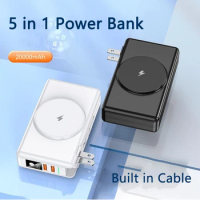15W Magnetic Wireless Power Bank 20000mAh Built in Cable Plug 22.5W Fast Charger Powerbank for iPhone 13 Huawei Xiaomi Poverbank