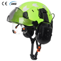 Safety Helmet With Visors Built In Goggles Bluetooth Earmuff and Reflective Sticker Engineer Hard Hat ANSI Industrial Work Cap