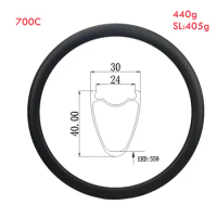 Tubeless Type Carbon Road Rim Ultralight Clincher Rims, 30mm Width, 40mm Depth, 405g Rim, 700C