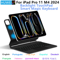 HUWEI Magic Keyboard Folio for New iPad Pro 2024 iPad Pro 11 M4 11" Smart Stand Case Backlight Touchpad Keypad Multi-Language