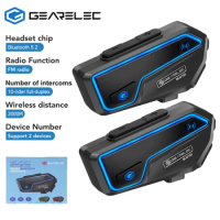 GEARELEC GX10 Motorcycle Intercom Helmet Bluetooth Headset 10 Riders 2km Wireless BT Motorbike Interphone FM Music Sharing